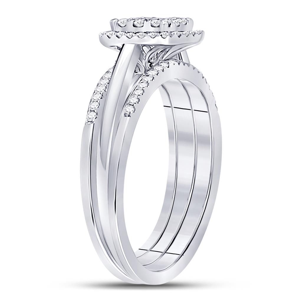 14k White Gold Round Diamond 3-Piece Bridal Wedding Ring Set 1/2 Cttw