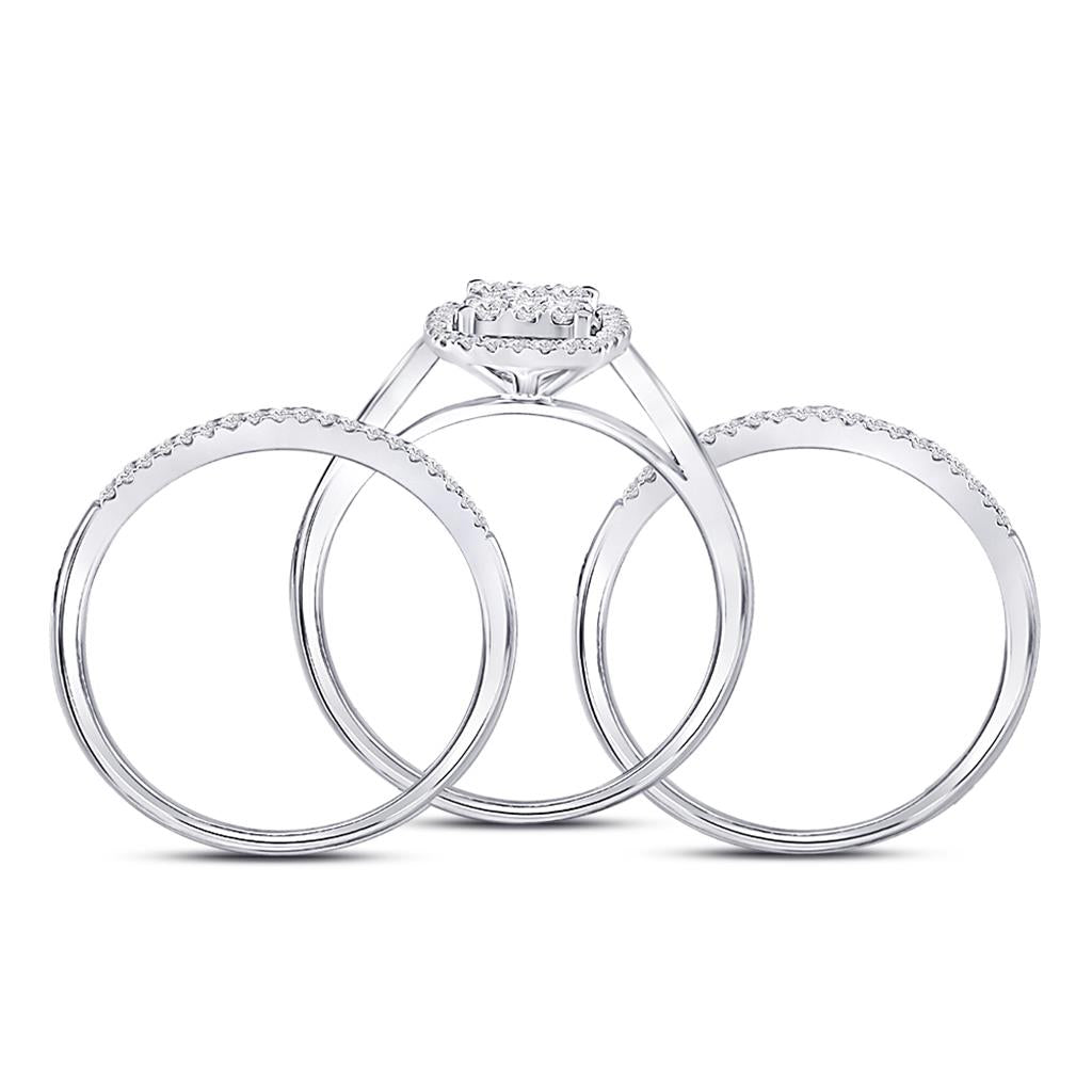 14k White Gold Round Diamond 3-Piece Bridal Wedding Ring Set 1/2 Cttw