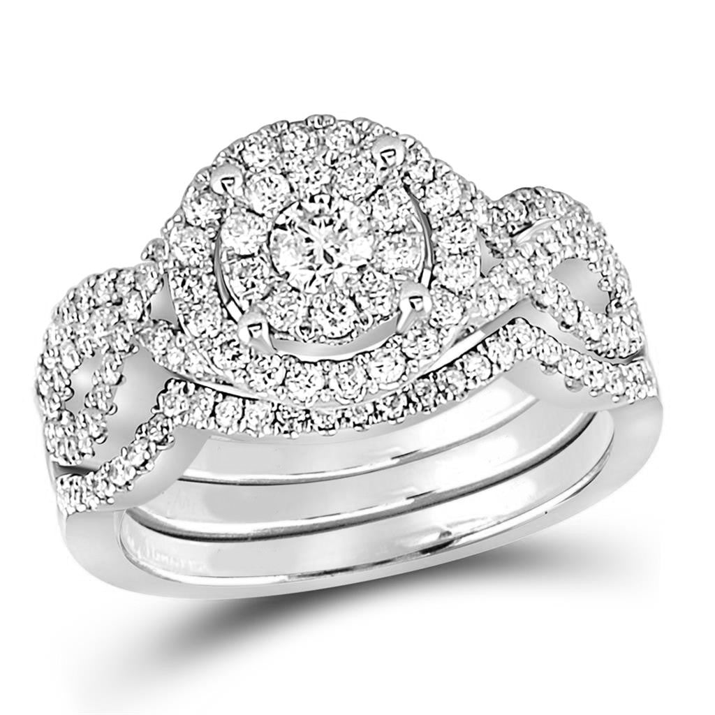 Certified 1.0  Ct. Round Diamond Bridal Engagement Ring Set 14K White Gold