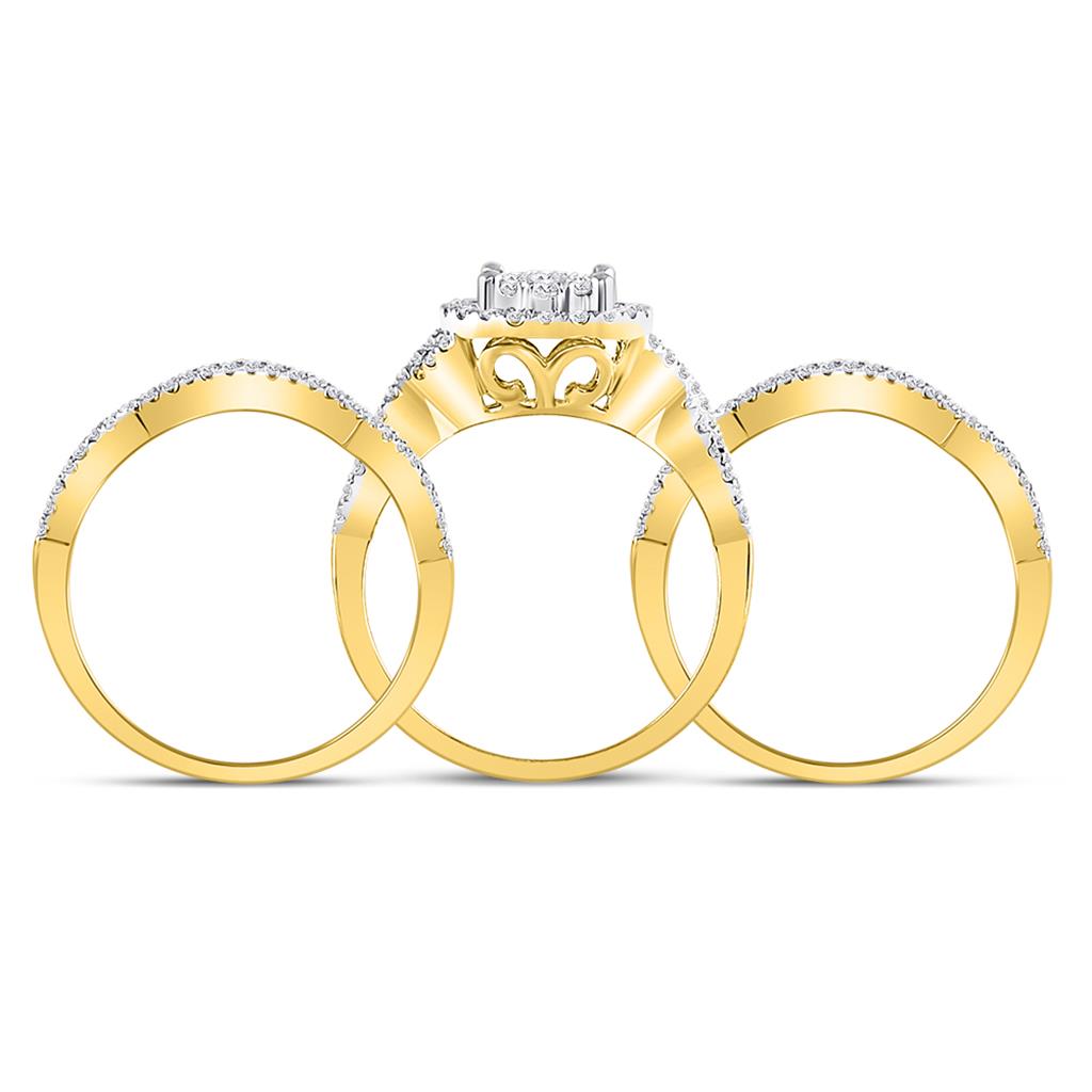 14k Yellow Gold Round Diamond 3-Piece Bridal Wedding Ring Set 1 Cttw