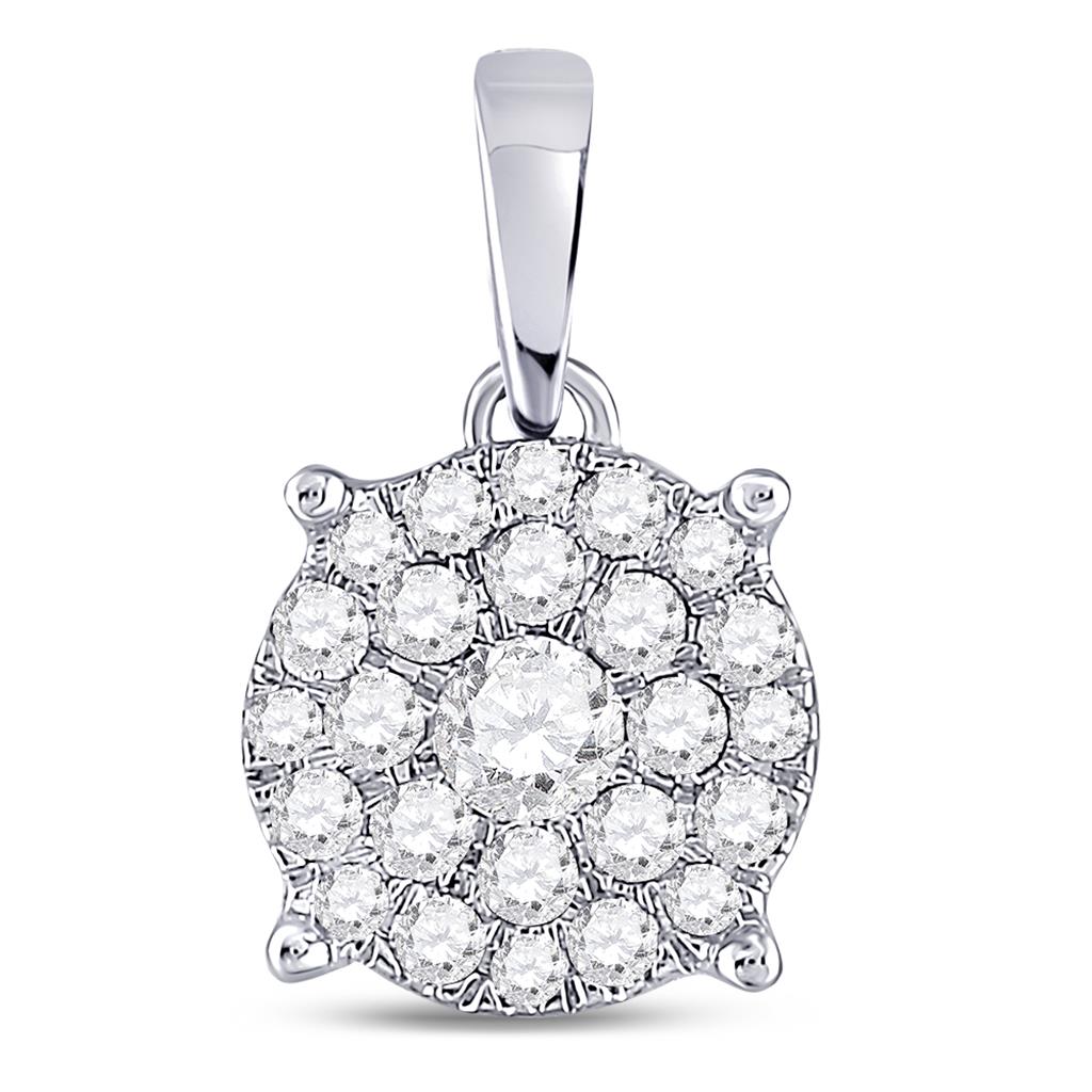 14k White Gold Round Diamond Cluster Pendant 1/2 Cttw