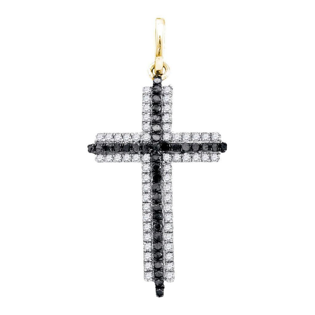 10k Yellow Gold Round Black Diamond Cross Pendant 1/4 Cttw