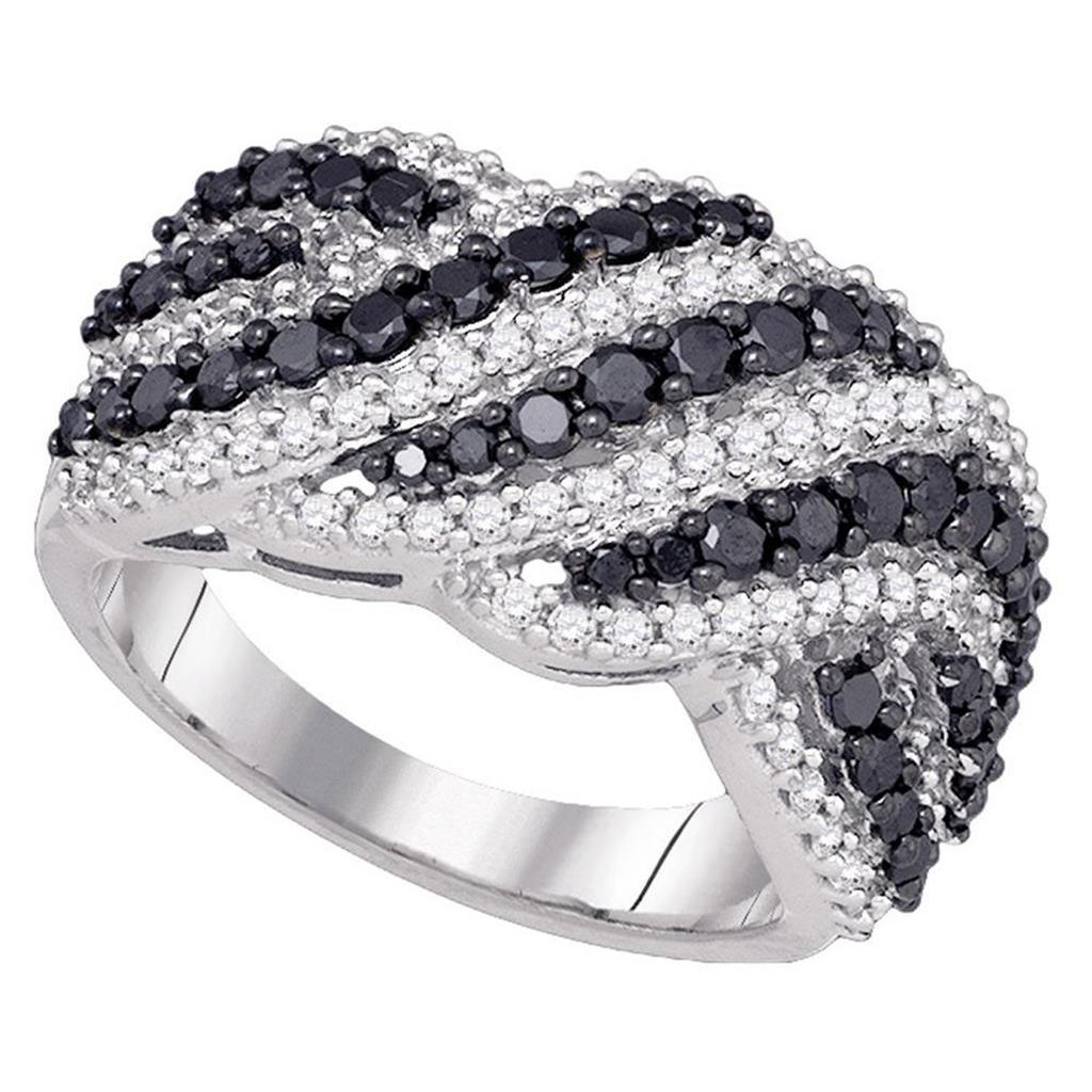 14k White Gold Black Diamond Striped Cocktail Band Ring 1-1/2 Cttw