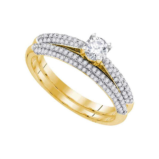 14k Yellow Gold Round Diamond Bridal Wedding Ring Set 1/4 Cttw