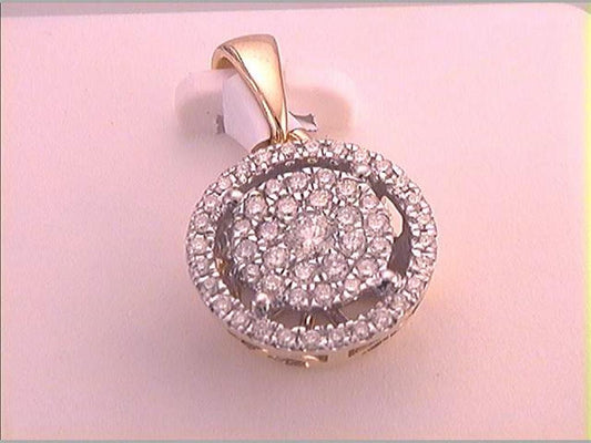 14k Yellow Gold Round Diamond Fashion Cluster Pendant 1/2 Cttw