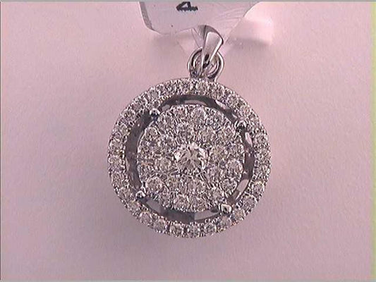 14k White Gold Round Diamond Fashion Cluster Pendant 1/2 Cttw