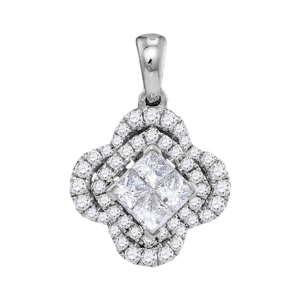 14k White Gold Princess Diamond Cluster Pendant 3/4 Cttw