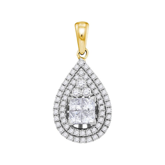 14k Yellow Gold Princess Diamond Teardrop Cluster Pendant 1 Cttw