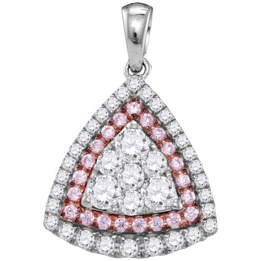 14k White Gold Round Pink Diamond Triangle Frame Cluster Pendant 1 Cttw