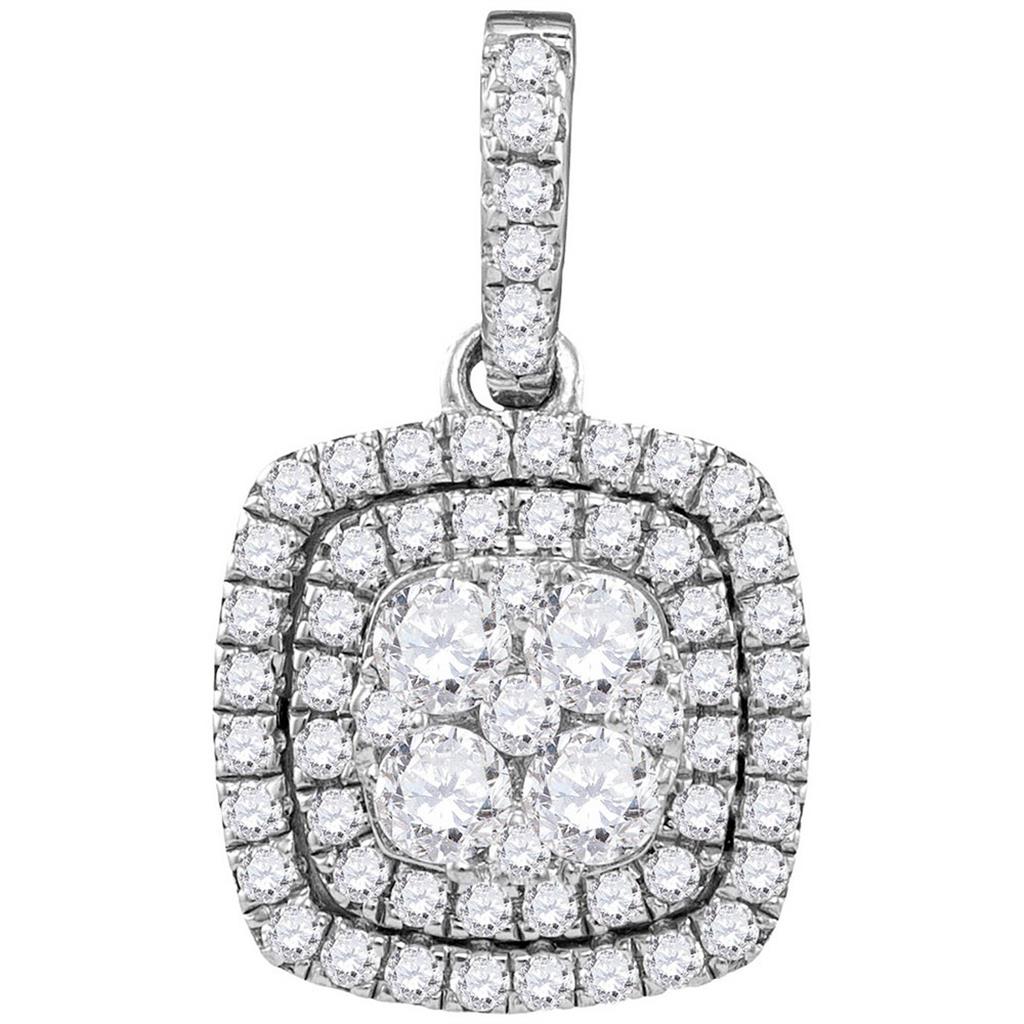 14k White Gold Round Diamond Square Cluster Pendant 7/8 Cttw