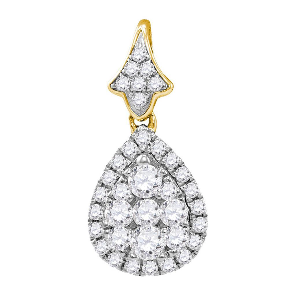 14k Yellow Gold Round Diamond Teardrop Cluster Pendant 3/4 Cttw