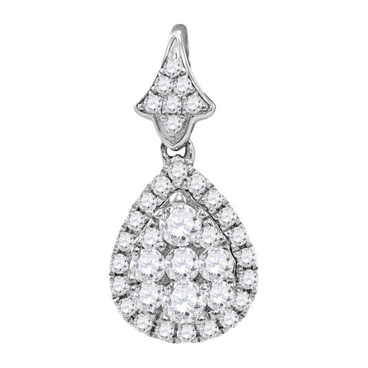 14k White Gold Round Diamond Teardrop Cluster Pendant 3/4 Cttw