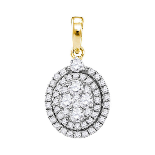 14k Yellow Gold Round Diamond Oval Cluster Pendant 1 Cttw