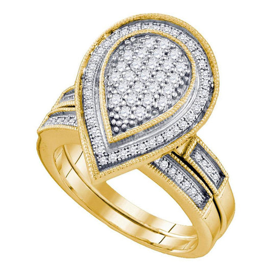 10k Yellow Gold Round Diamond Bridal Wedding Ring Set 1/2 Cttw