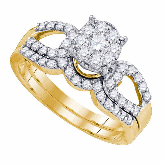 10k Yellow Gold Round Diamond Bridal Wedding Ring Set 3/4 Cttw