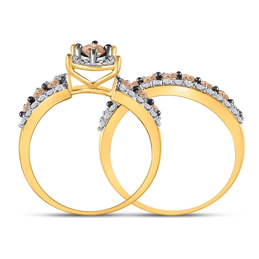 10k Yellow Gold Brown Diamond Bridal Wedding Ring Set 1-3/4 Cttw