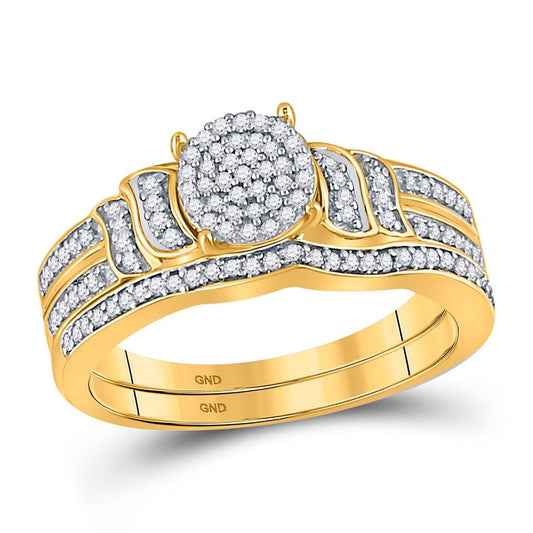 10k Yellow Gold Round Diamond Bridal Wedding Ring Set 1/4 Cttw