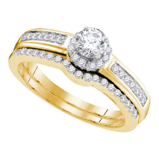 10k Yellow Gold Round Diamond Bridal Wedding Ring Set 1/2 Cttw