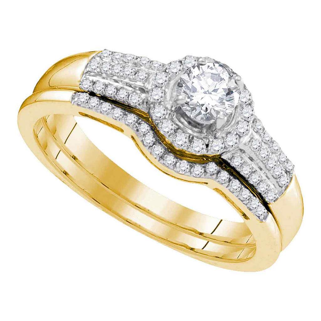 10k Yellow Gold Round Diamond Bridal Wedding Ring Set 3/8 Cttw (Certified)