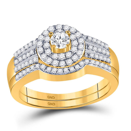 10k Yellow Gold Round Diamond Bridal Wedding Ring Set 1/2 Cttw