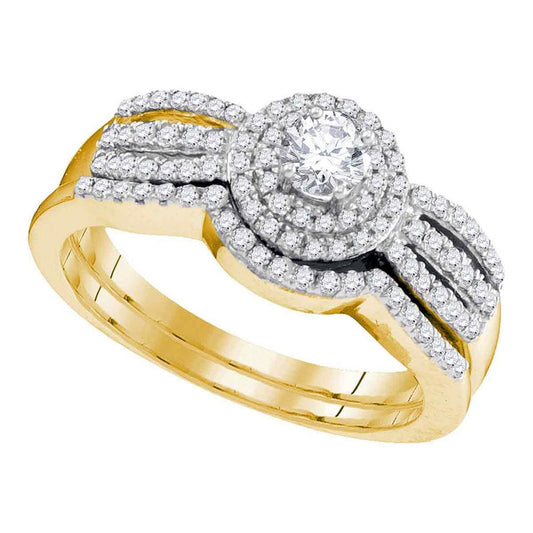 10k Yellow Gold Round Diamond Bridal Wedding Ring Set 1/2 Cttw