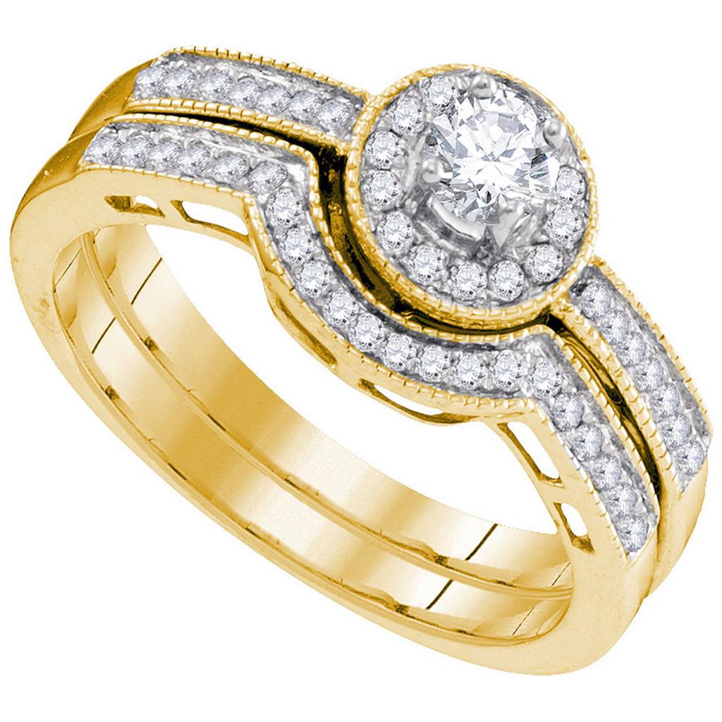 10k Yellow Gold Round Diamond Bridal Wedding Ring Set 1/2 Cttw