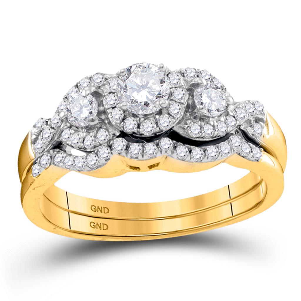 10k Yellow Gold Round Diamond Bridal Wedding Ring Set 5/8 Cttw