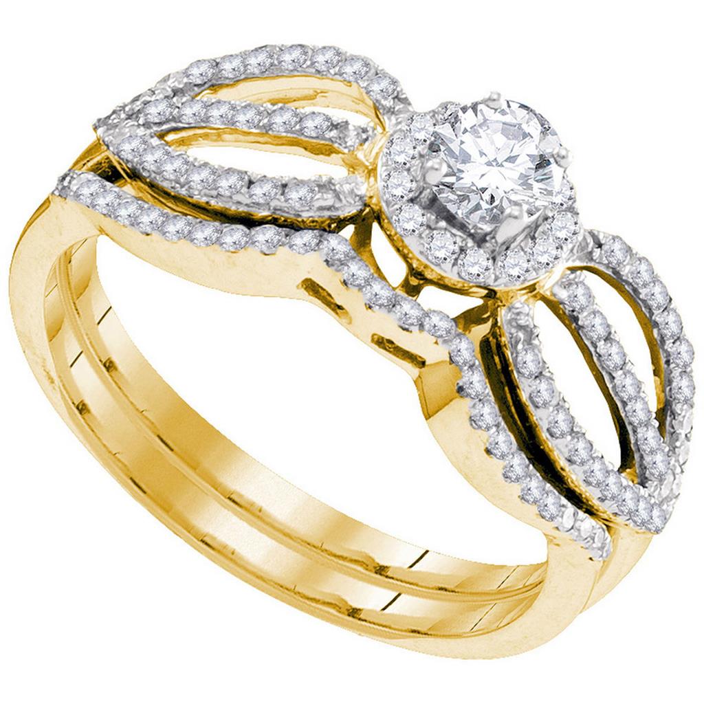 10k Yellow Gold Round Diamond Bridal Wedding Ring Set 1/2 Cttw