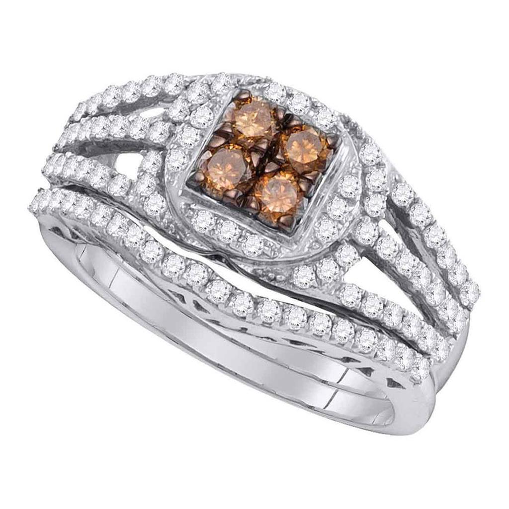 14k White Gold Brown Diamond Bridal Wedding Ring Set 1 Cttw