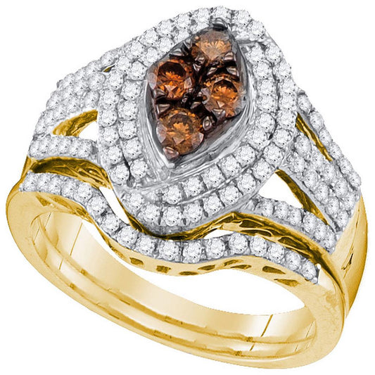 10k Yellow Gold Round Brown Diamond Bridal Wedding Ring Set 1 Cttw