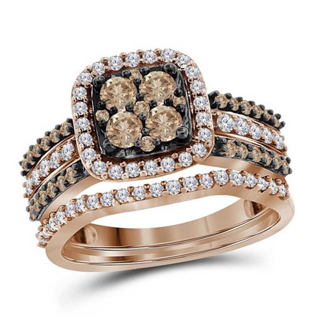 10k Rose Gold Round Brown Diamond Bridal Wedding Ring Set 1 Cttw