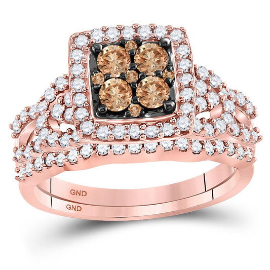 10k Rose Gold Round Brown Diamond Bridal Wedding Ring Set 1 Cttw