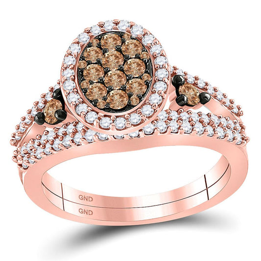 10k Rose Gold Round Brown Diamond Bridal Wedding Ring Set 1 Cttw