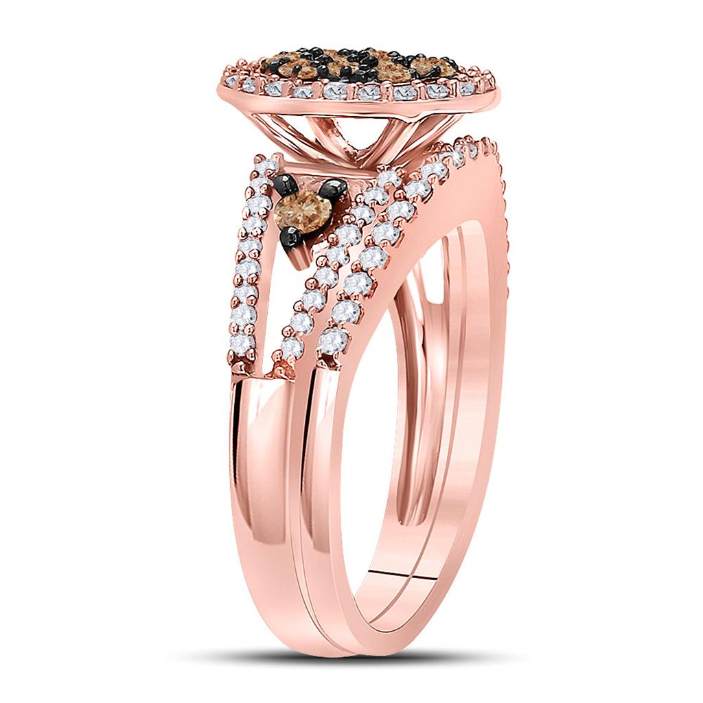 10k Rose Gold Round Brown Diamond Bridal Wedding Ring Set 1 Cttw