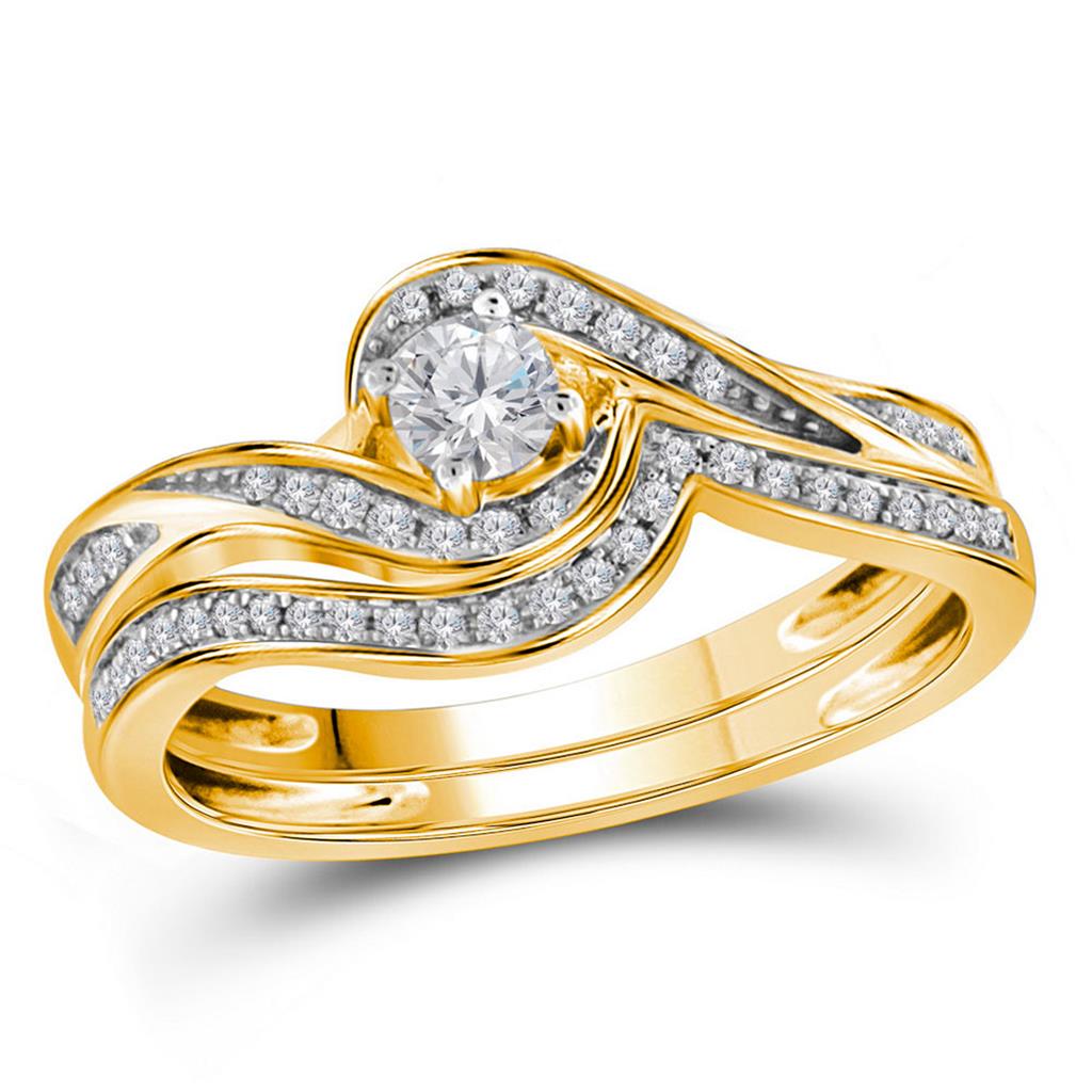 10k Yellow Gold Round Diamond Bridal Wedding Ring Set 1/3 Cttw (Certified)