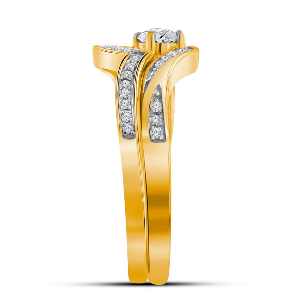 10k Yellow Gold Round Diamond Bridal Wedding Ring Set 1/3 Cttw (Certified)