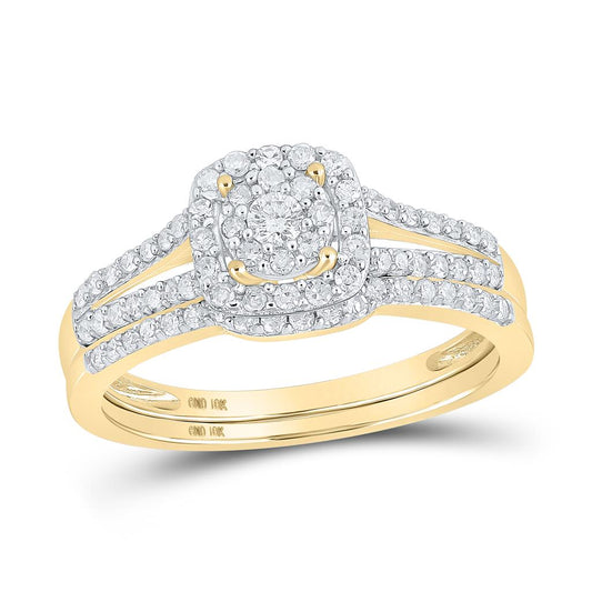 10k Yellow Gold Round Diamond Split-shank Bridal Wedding Ring Set 1/2 Cttw