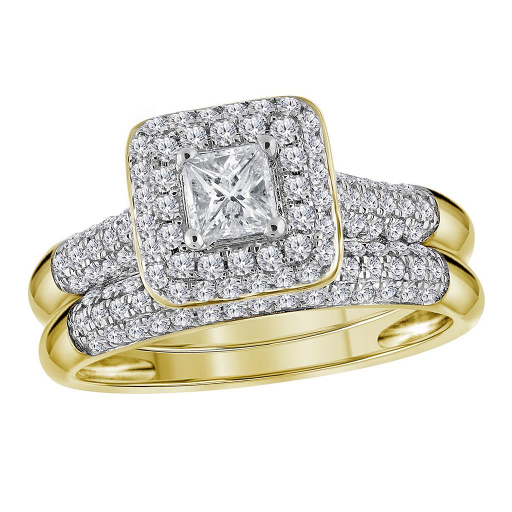 10k Yellow Gold Princess Diamond Bridal Wedding Ring Set 1 Cttw