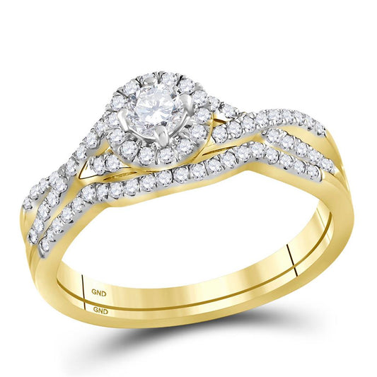 10k Yellow Gold Round Diamond Twist Bridal Wedding Ring Set 1/2 Cttw (Certified)