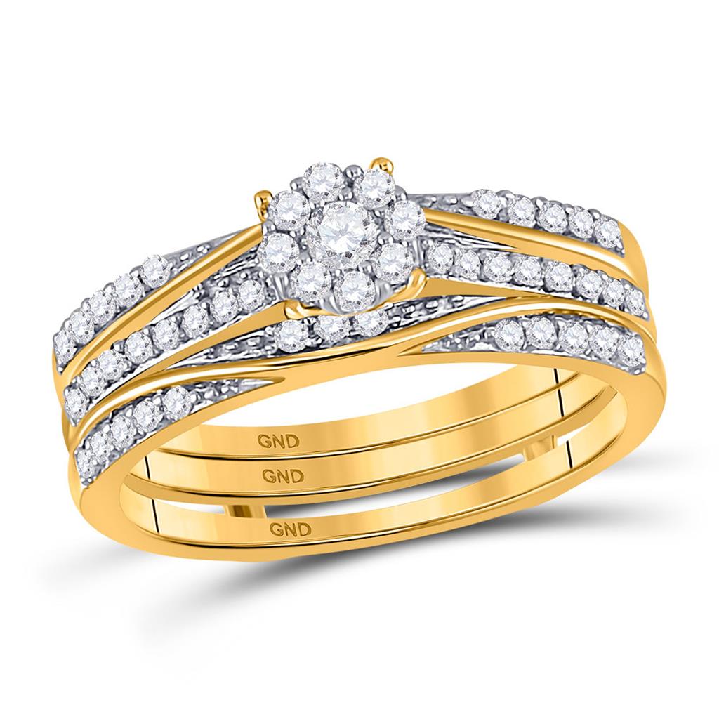 10k Yellow Gold Round Diamond 3-Piece Bridal Wedding Ring Set 1/2 Cttw