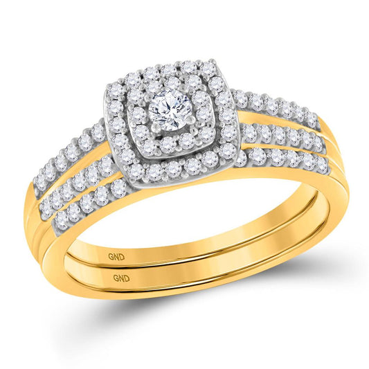 10k Yellow Gold Round Diamond Split-shank Bridal Wedding Ring Set 1/2 Cttw