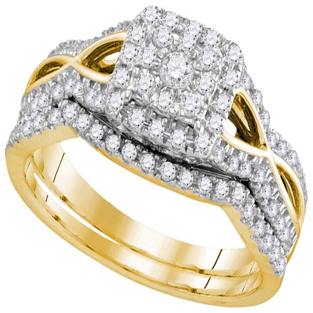 14k Yellow Gold Round Diamond Bridal Wedding Ring Set 1/2 Cttw