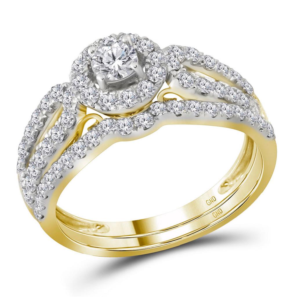 14k Yellow Gold Round Diamond Bridal Wedding Ring Set 1 Cttw (Certified)