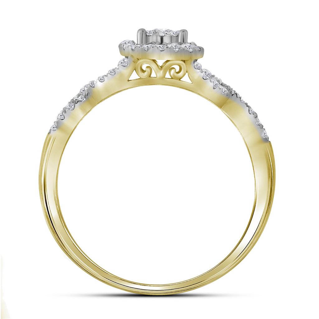 14k Yellow Gold Round Diamond Halo Bridal Wedding Ring Set 1/2 Cttw