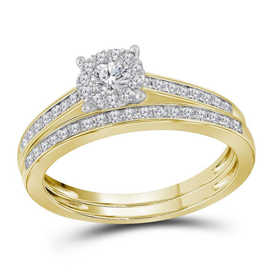 14k Yellow Gold Round Diamond Bridal Wedding Ring Set 1/2 Cttw