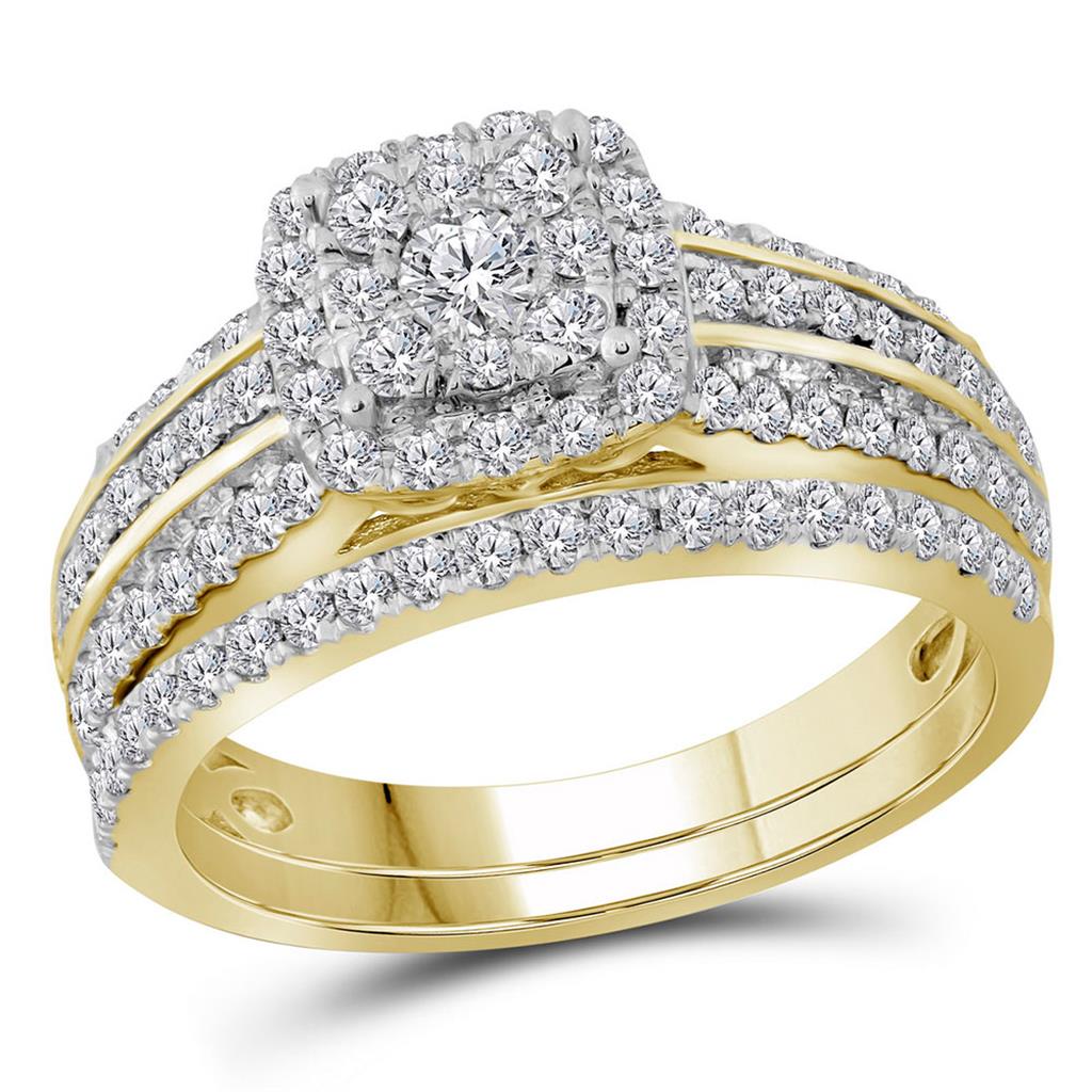 14k Yellow Gold Round Diamond Bridal Wedding Ring Set 1 Cttw