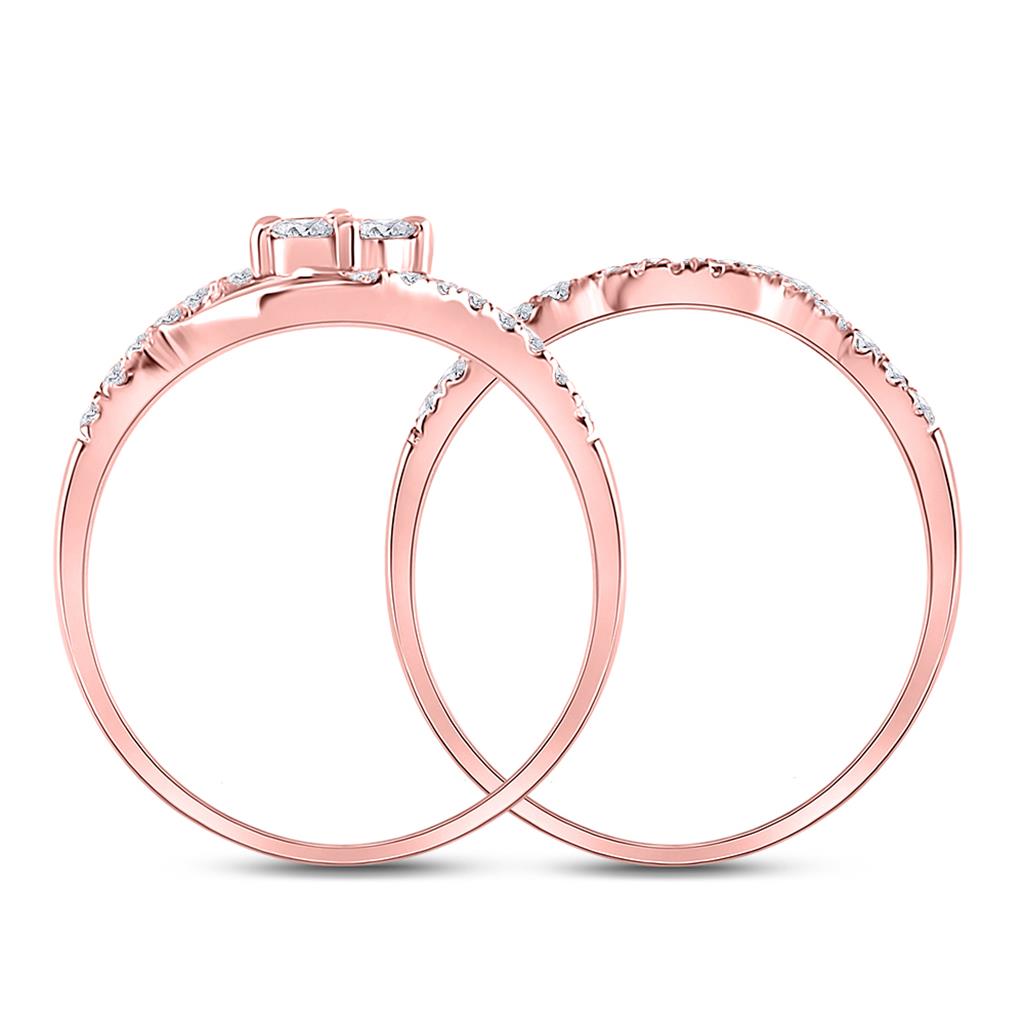 10k Rose Gold Round Diamond 2-Stone Bridal Wedding Ring Set 1/2 Cttw