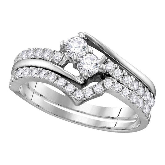 14k White Gold Diamond 2-stone Bridal Wedding Ring Set 1/2 Cttw