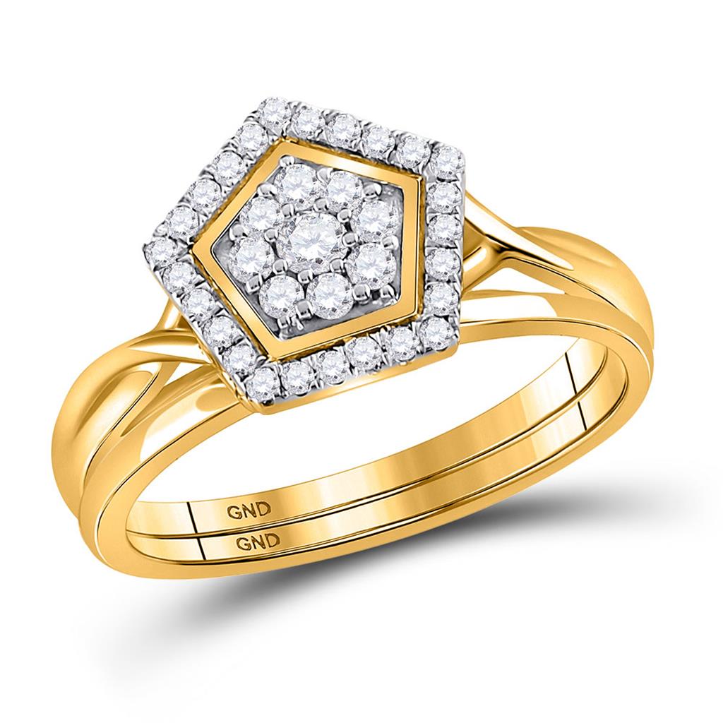 10k Yellow Gold Round Diamond Bridal Wedding Ring Set 1/3 Cttw