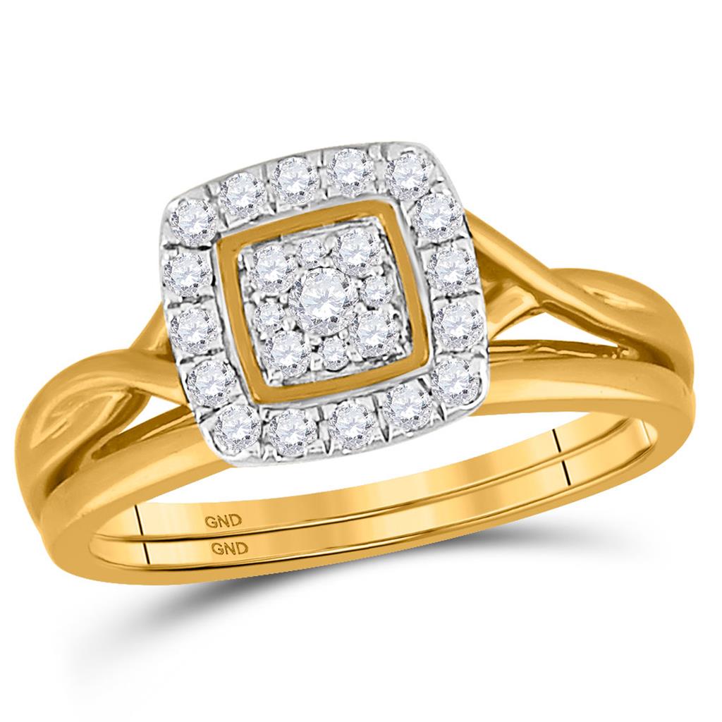 10k Yellow Gold Round Diamond Bridal Wedding Ring Set 1/3 Cttw